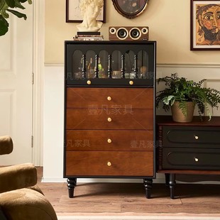 法式复古实木斗柜客厅靠墙电视柜储物柜中古风收纳柜卧室抽屉柜