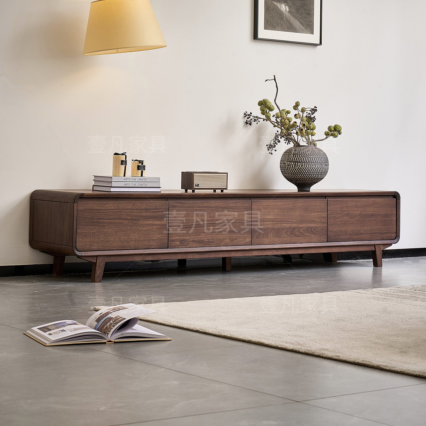北美胡桃木电视柜全实木中古风电视柜客厅家用落地柜组小户型边柜
