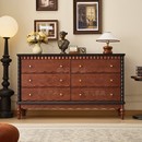 法式 复古风实木六斗柜餐边柜靠墙一体储物收纳柜中古床尾置物柜