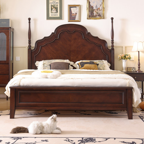 法式复古实木床1.8m安娜床主卧双人床1.5m中古风樱桃木实木双人床