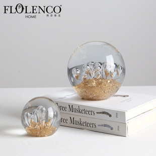 创意北欧简约金泡手工玻璃球时尚 现代客厅样板间家居软装 饰品摆件