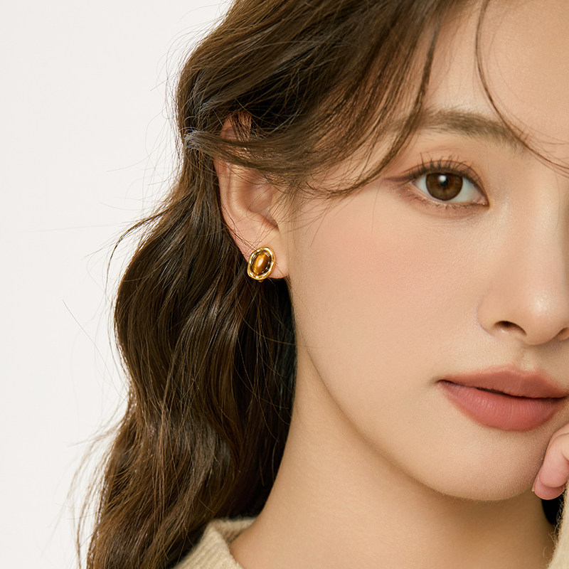 「秋意浓」复古虎眼石耳夹女无耳洞耳饰新款轻奢高级感秋冬耳环