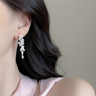 「星月回响」流苏珍珠耳夹女无耳洞耳饰新爆款超闪锆石轻奢耳环