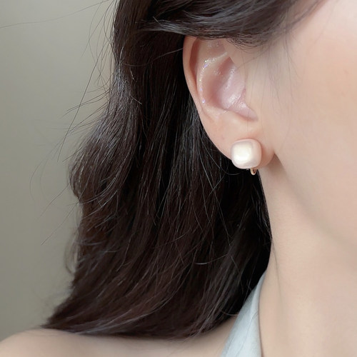 「粉雾」独特小方糖珍珠耳夹女无耳洞耳饰新款简约小众气质耳环