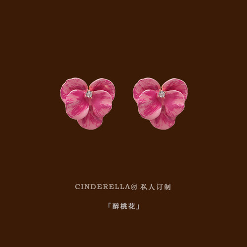 油画感花朵耳夹超仙森系