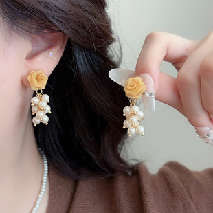 「玫瑰赞礼」花朵珍珠耳夹女无耳洞耳饰新款爆款气质小众秋冬耳环