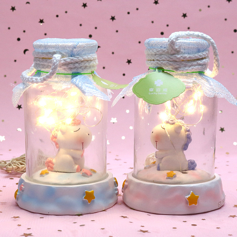 独角兽星星灯玻璃树脂工艺品摆件 创意礼品家居许愿瓶心学生