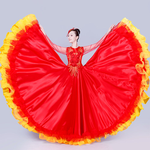 表演新款女开场舞大摆裙大气演出服装舞蹈服伴舞台连衣裙现代长裙 - 封面
