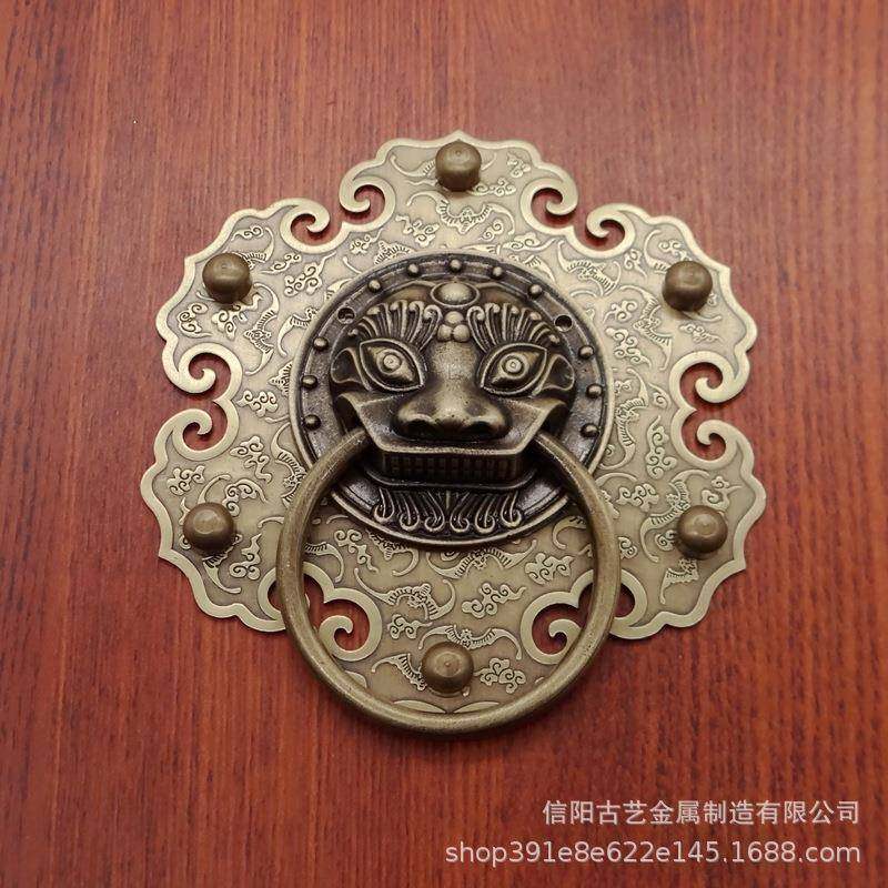 仿古大门拉手复古别墅纯黄铜兽头刻画门把手新中式圆形狮子头门环,住宅家具,拉手,淘宝优惠券,粉丝福利购,淘宝优惠卷