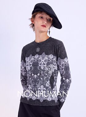NONHUMAN蚂蚁家 蕾丝印花修身型上衣初秋新品女款打底衫