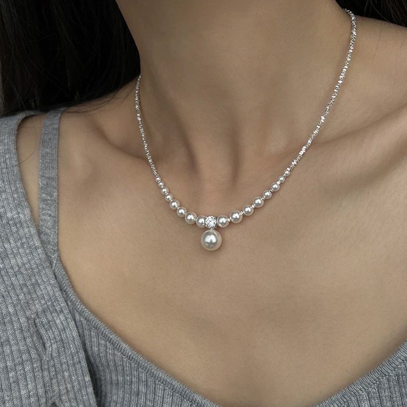 S925纯银碎银子珍珠项链2025新款女轻奢高级锁骨链送女友生日礼物