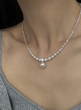 S925纯银碎银子珍珠项链2025新款女轻奢高级锁骨链送女友生日礼物