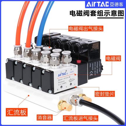 促销亚德客电磁阀组4V210-08 AC220V/DC24V底座整套控制阀组 4V11