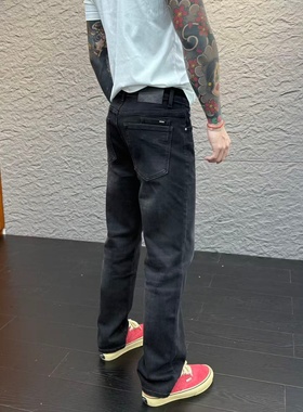 春生同款早秋新款休闲百搭净版弹力小直筒男士黑灰色牛仔裤6678