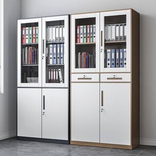 铁皮文件柜办公窄边资料柜带锁钢制隔板分层财务凭证套色储物柜