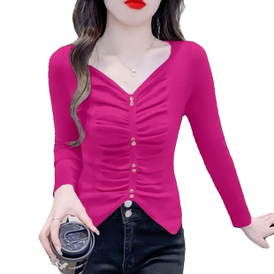 秋冬长袖打底衫秋季热销新款女装不规则t恤时髦时尚洋气秋装上衣