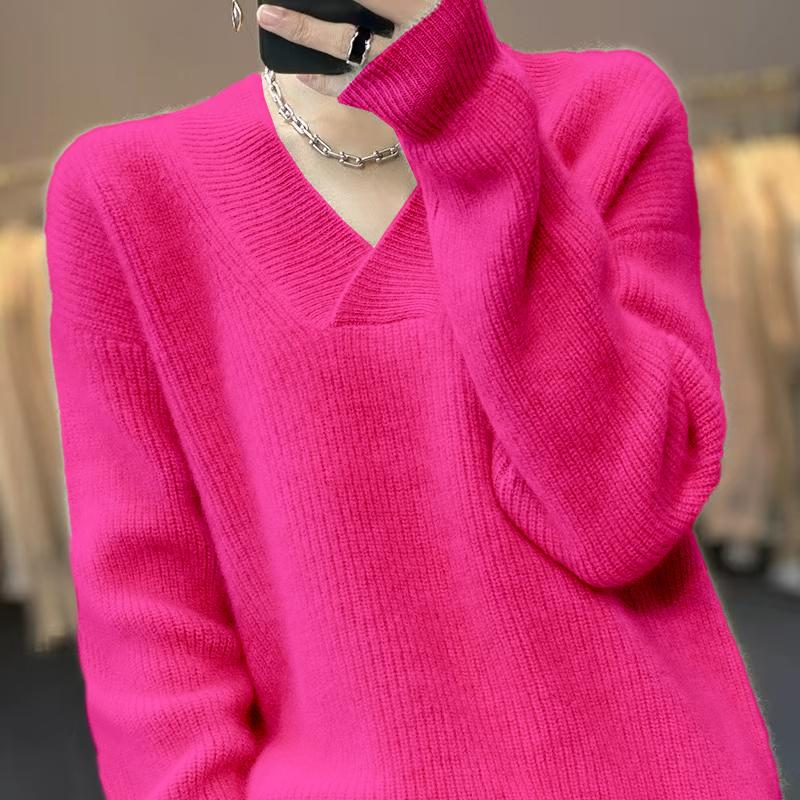 华秘2025秋冬季新款V领毛针织衫