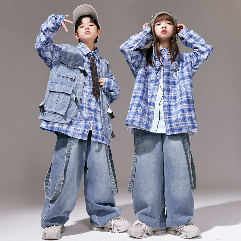 嘻哈童装潮牌街舞儿童潮服男童hiphop卫衣牛仔裤套装女童演出服秋