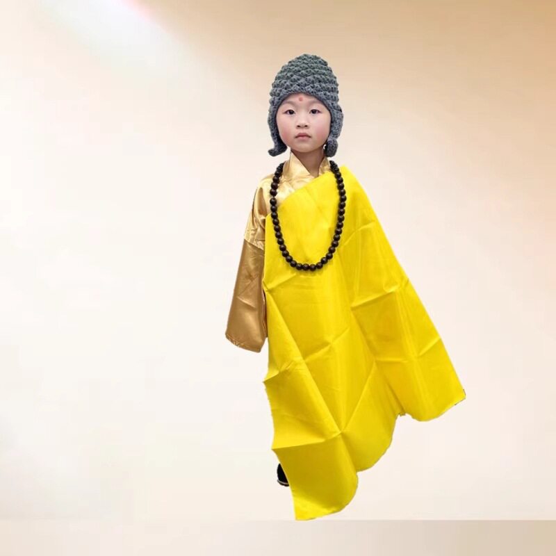 儿童佛祖袈裟表演服男童和尚僧侣演出服装打坐禅修披风舞台戏服