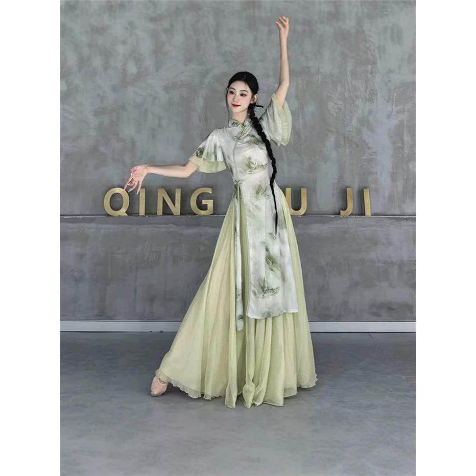 新款印花旗袍舞蹈服女弹