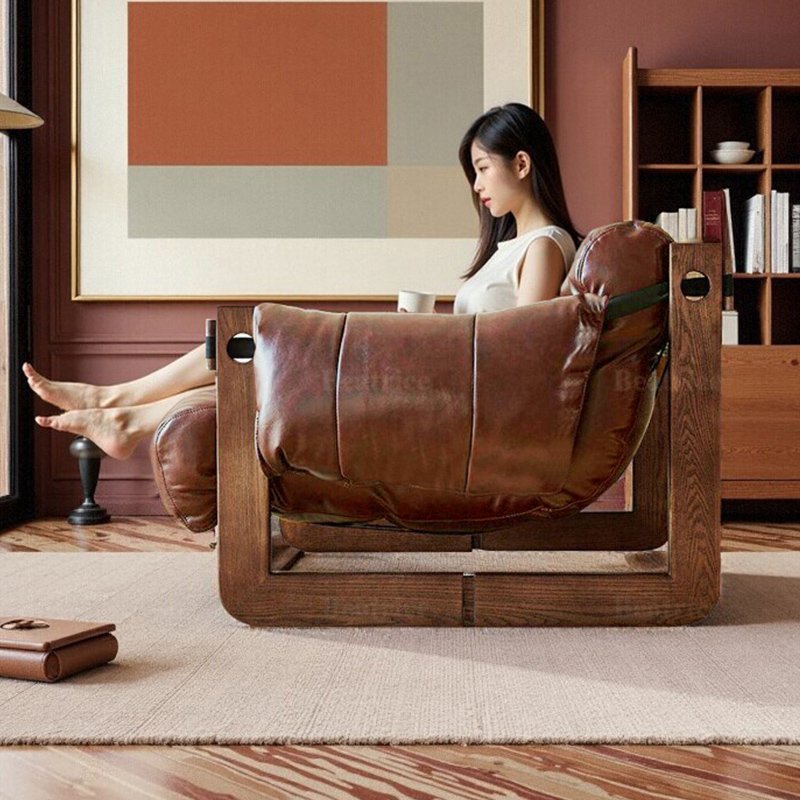 单人沙发客厅中古风沙发椅阳台覆古休闲 懒人椅子卧室实木泽西岛