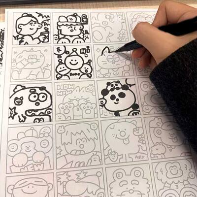 卡通线条画临摹图稿素材画画控笔练习治愈偷懒上班摸鱼解压小游戏