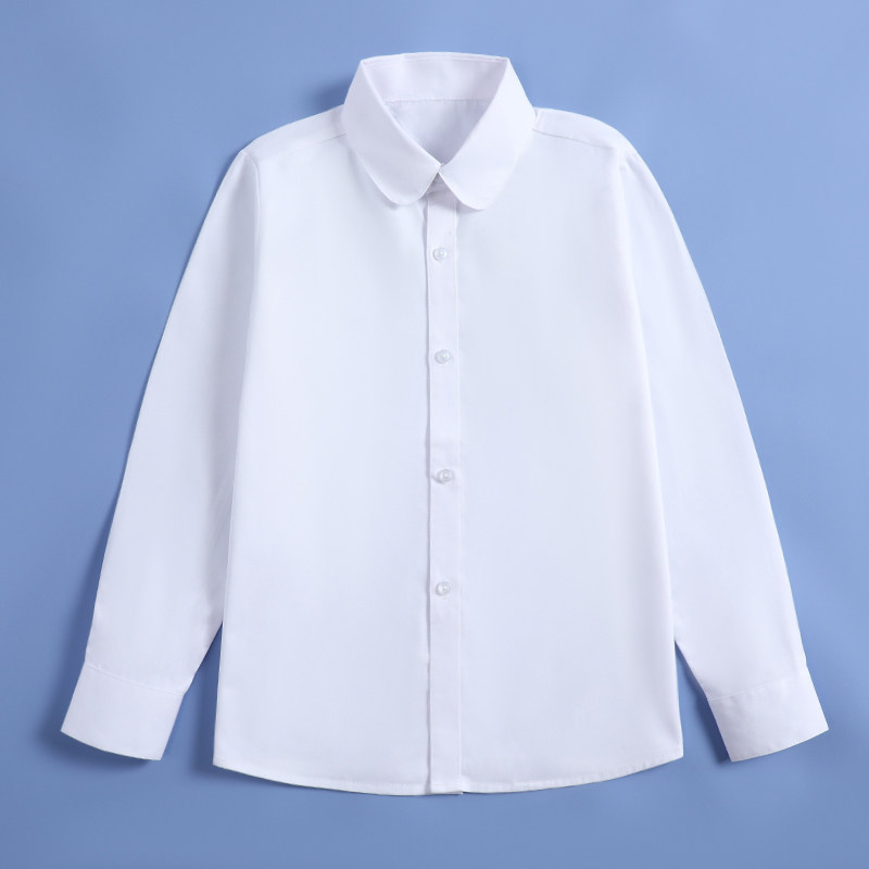 女童长袖白衬衫秋冬加绒童装打底衫中大童小学生校服白色衬衣