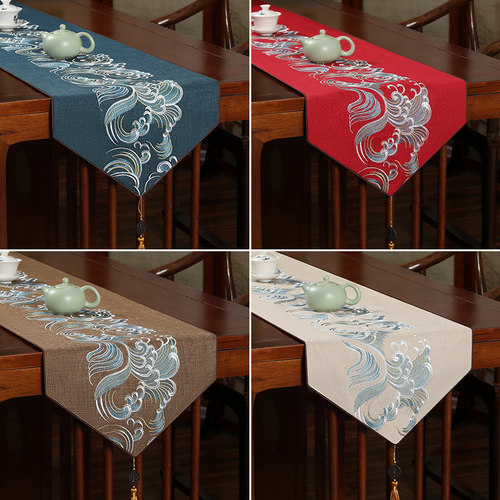 凤公馆桌旗中式防水防滑刺绣