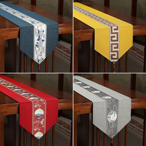 新款中式禅意桌旗轻奢高端茶席餐桌茶几长条桌垫布艺防水定制