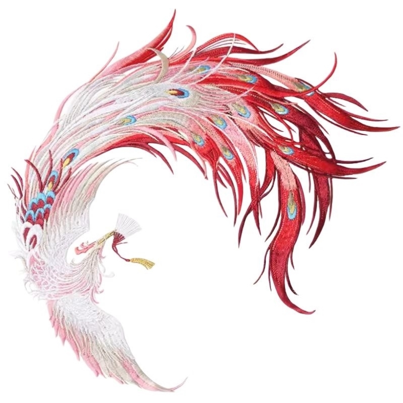 中国风凤凰刺绣布贴马来褂婚纱装饰辅料图案修补网纱底需缝制