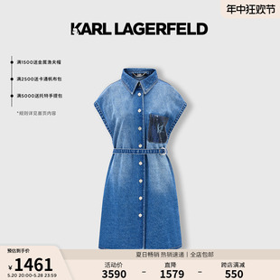 KARL LAGERFELD卡尔拉格斐2023夏KL标志牛仔连衣裙老佛爷231L1347