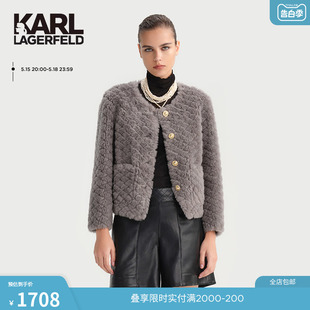 LAGERFELD卡尔拉格斐时尚 KARL 羊毛外套女早春颗粒绒短外套老佛爷