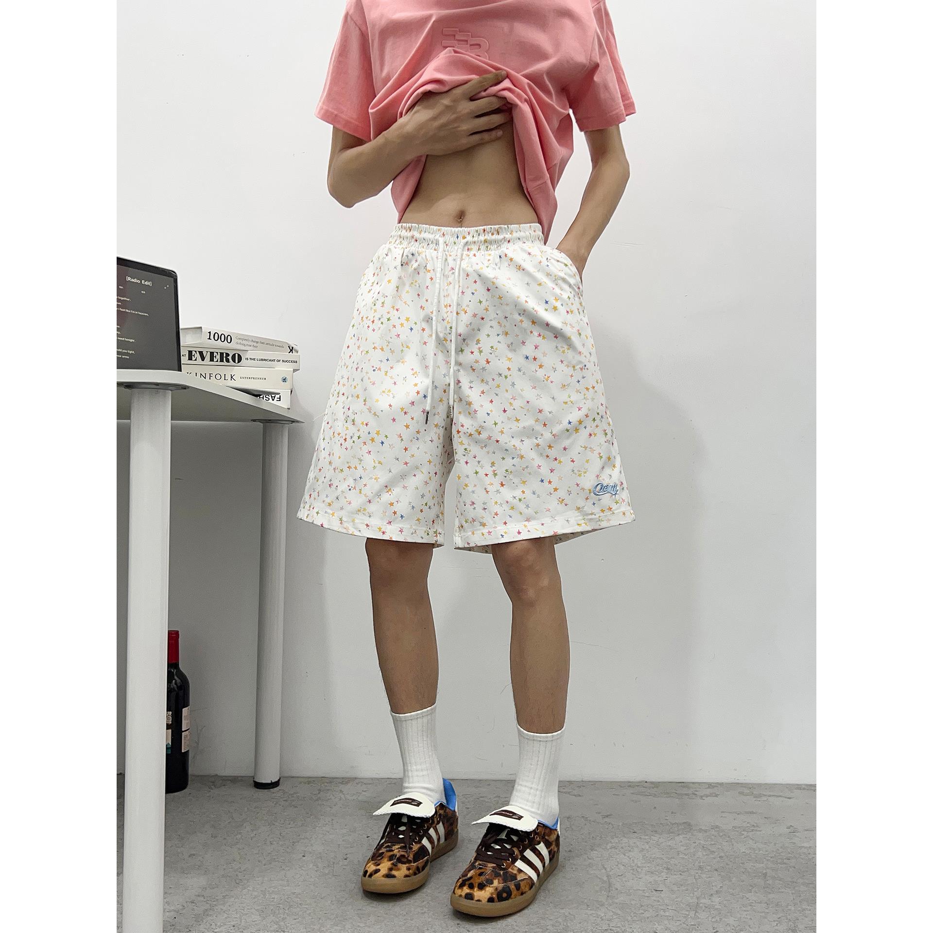 星满印短裤男2025夏季美式