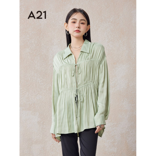 A21女装宽松翻领落肩衬衫
