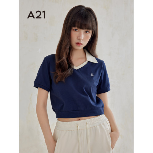 A21女装半开筒短袖POLO衫