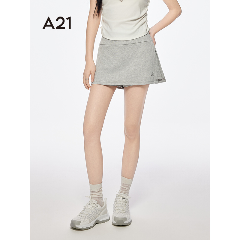 A21女装花灰侧开叉半身裙2025夏季新款韩版百搭短裙纯色宽松A字裙
