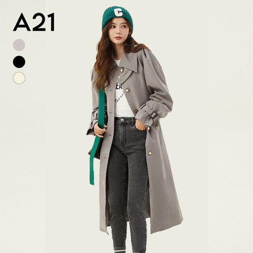 A21女装复古中长款宽松外套