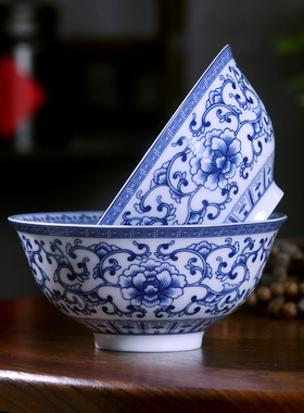 正宗景德镇高温青花陶瓷碗中式家用饭碗粥碗面汤碗釉下彩餐具