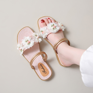 旅游外出拖鞋女夏季外穿两穿凉拖鞋甜美花朵仙女风绝美配裙子沙滩
