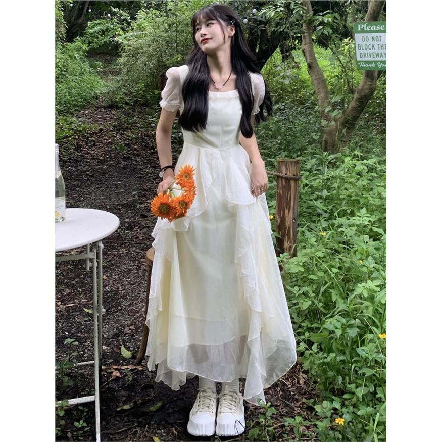 温柔森系法式超仙公主荷叶边洋装子女夏季气质初恋清纯奶甜长裙