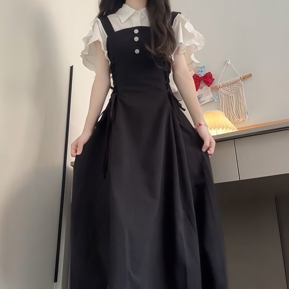 学院风套装无袖背心洋装