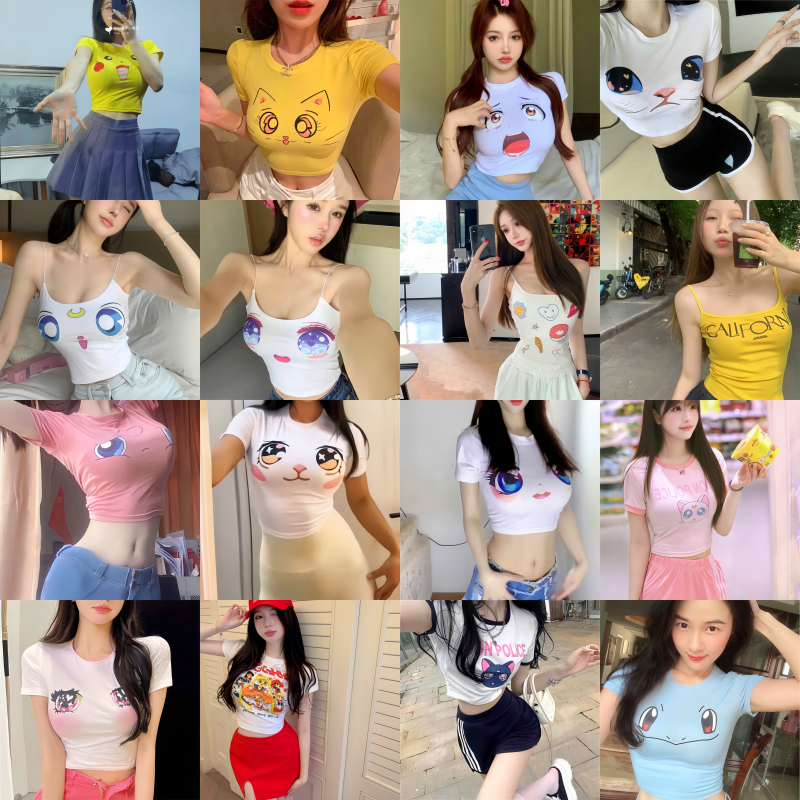 主播服装女上镜显胸大眼睛t恤直播衣服女主播3d大眼睛t恤紧身衣
