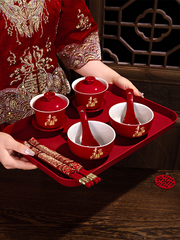 敬茶杯结婚一对碗筷套装新娘改口婚礼陪嫁杯子红色茶具用品大全