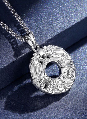 玖长时【双龙护主】999足银男士龙吊坠项链霸气男潮流平安扣挂坠