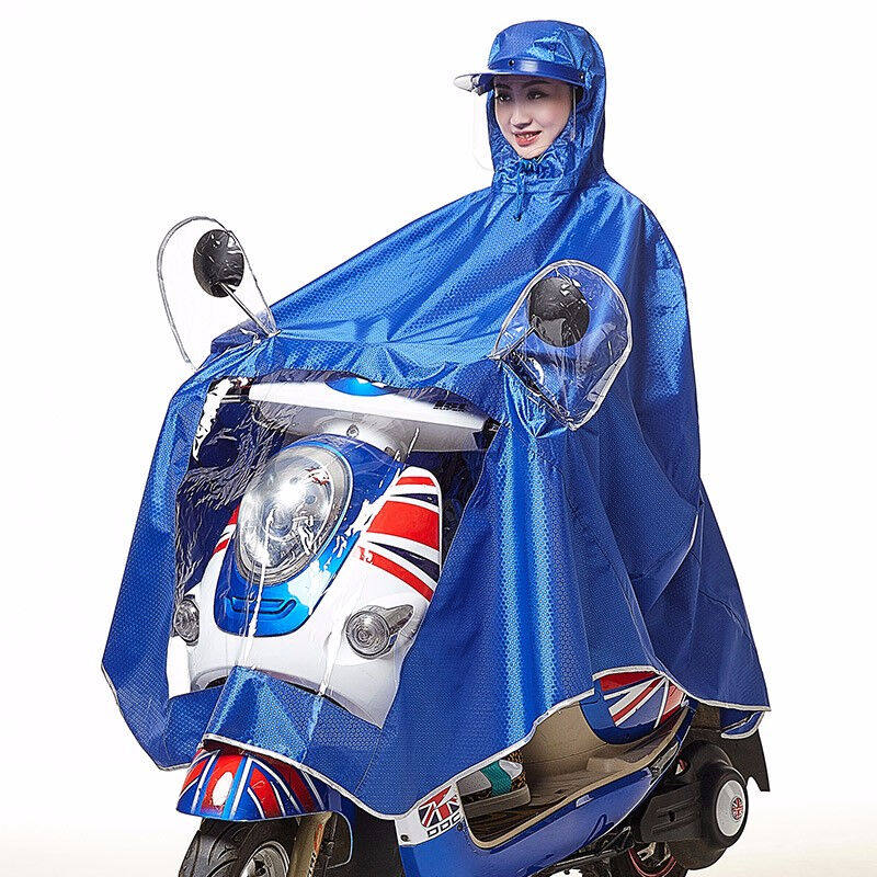 骑安雨衣电动摩托车头盔式双人男女加大加厚电瓶车长款全身防暴雨