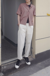 新款日本春夏画册女MHL 立领短袖中袖纯色五分袖宽松休闲纯棉衬衫
