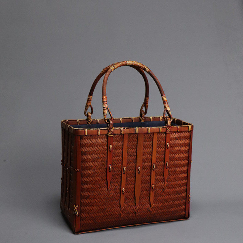 手提包女士编织挎包竹子编织差距收纳篮子提手竹篮子竹编纯手工