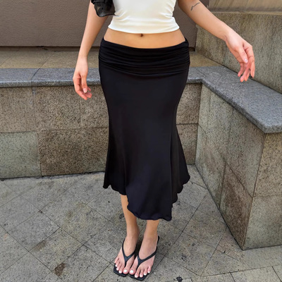 Elegant and stylish half skirt修身基础纯色褶皱半裙低腰鱼尾裙