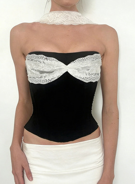 Women's neck hanging vest top 蕾丝拼接修身百搭挂脖背心上衣女