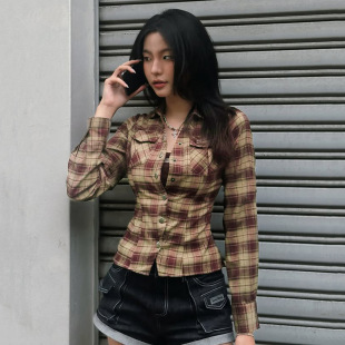 outfit plaid shirt 秋冬复古格子穿搭衬衫 上衣女 Spicy 长袖 girl